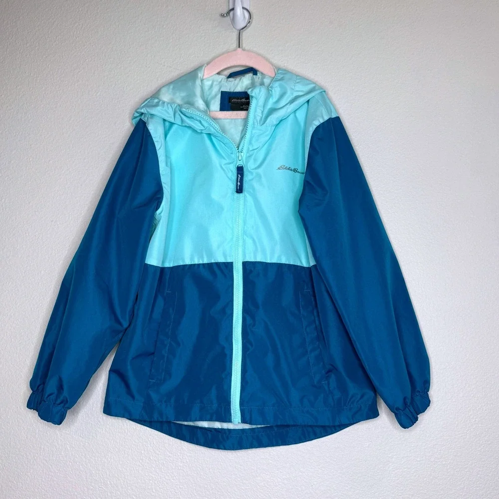 EDDIE BAUER Girls 3 in 1 Jacket Windbreaker Fleece Lining SM (7-8) Teal Outdoor